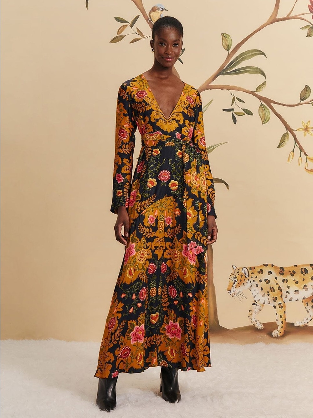 Farm Rio Black Arabesque Floral Maxi Dress